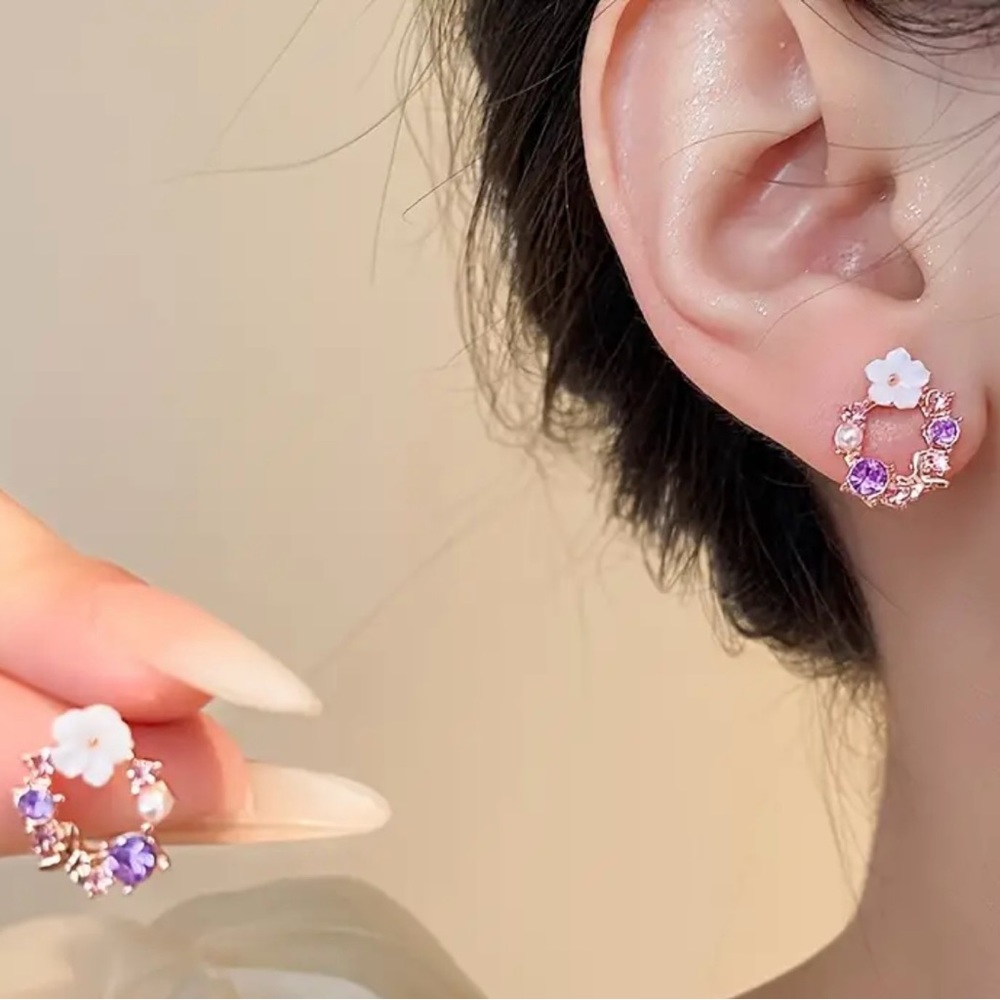 Purple Floral Wreath Earrings